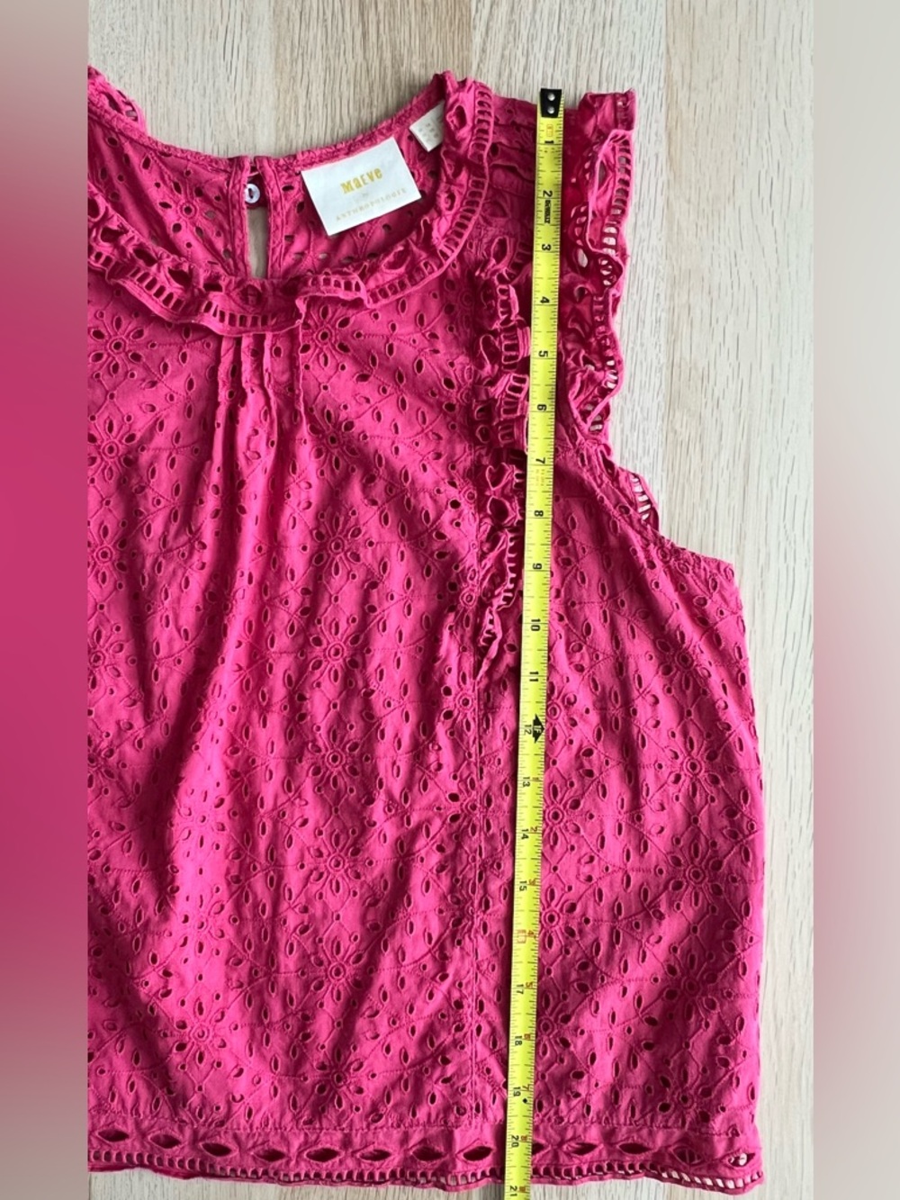 Maeve Eyelet Ruffle Blouse Pink Boho Cottagecore Size 10 Anthropologie - Picture 10 of 12